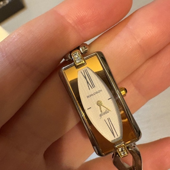 Rare Romanson white and yellow 23K  Gold plated sapphire  Crystal Watch main image 6